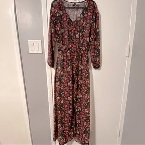 H&M Divided Sheer Rose Button Front Long Sleeve Maxi Dress - Size 6
